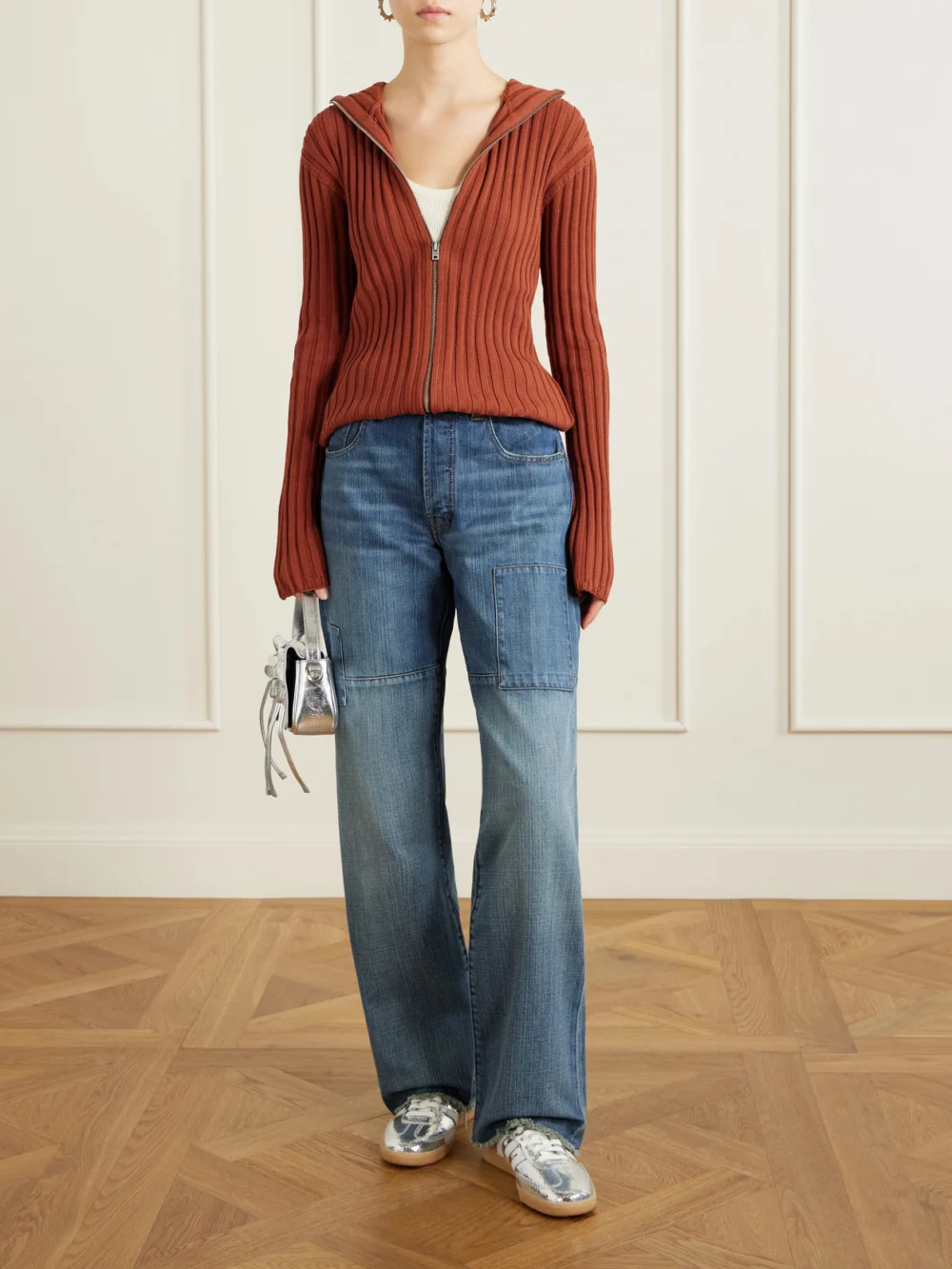 Wales Bonner Chance Frayed Straight-leg Jeans, worn by a model