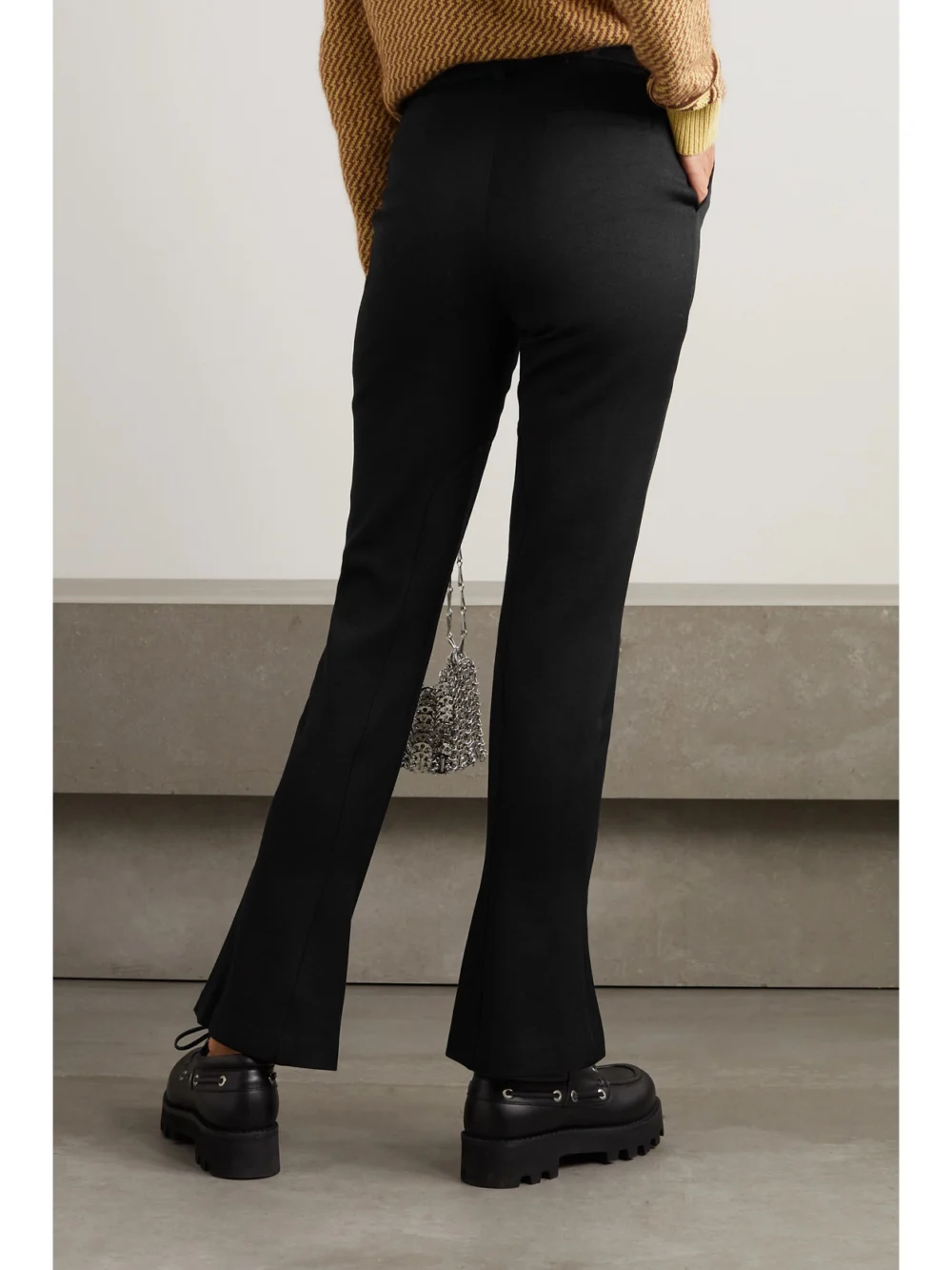 Back view of the Wales Bonner Coltrane Wool and Cotton-blend Drill Flared Pants