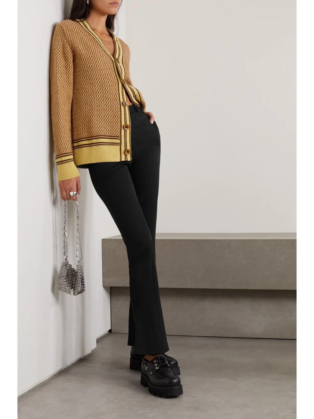 Wales Bonner Coltrane Wool and Cotton-blend Drill Flared Pants, worn by a model