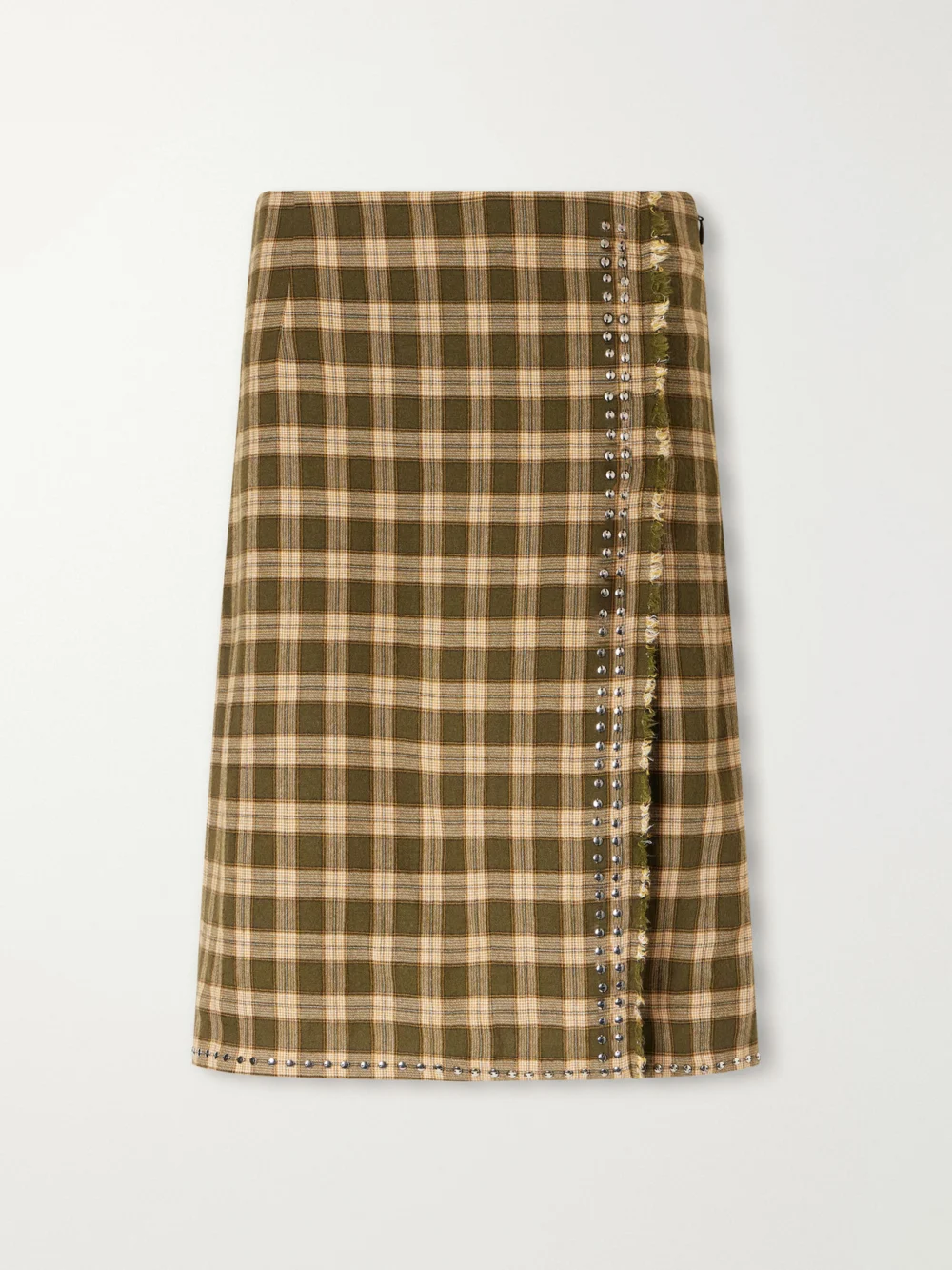 Wales Bonner Cosmic Frayed Studded Checked Flannel Mini Skirt in brown