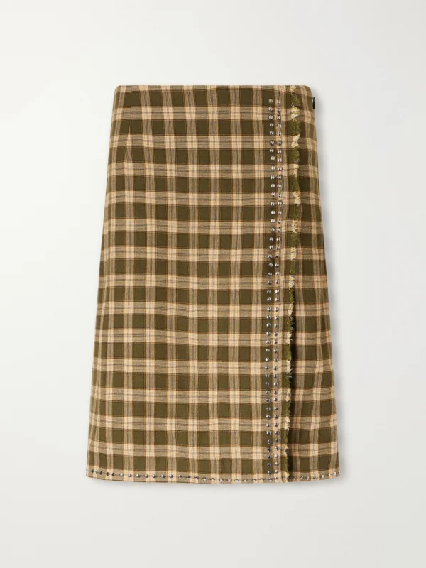 Wales Bonner Cosmic Frayed Studded Checked Flannel Mini Skirt