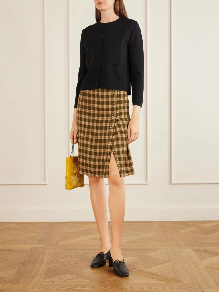Wales Bonner Cosmic Frayed Studded Checked Flannel Mini Skirt