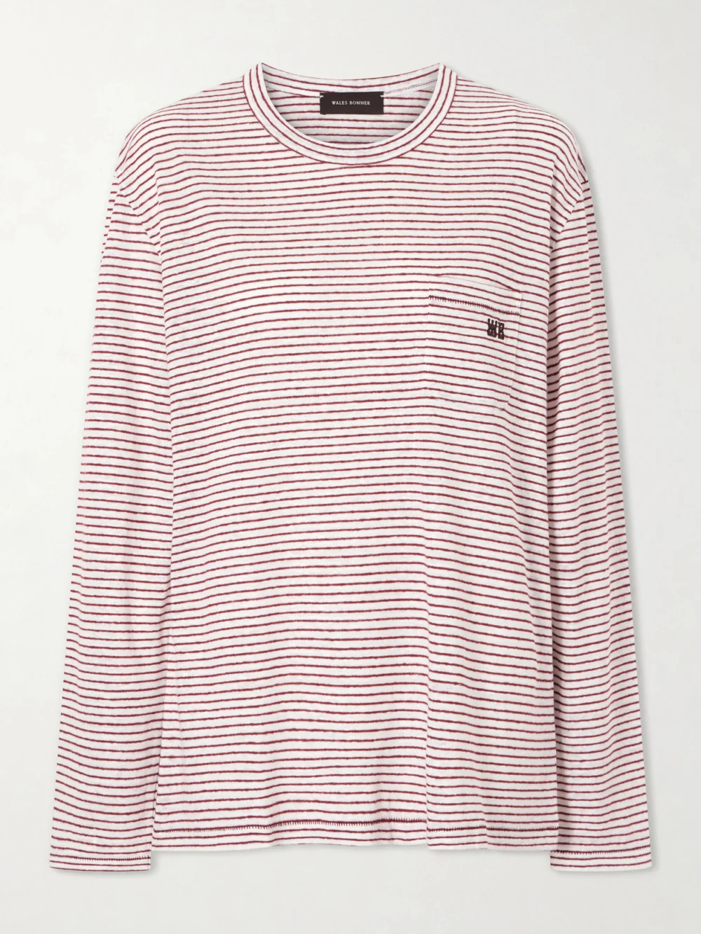 Wales Bonner Hour Embroidered Striped Linen and Cotton-blend T-shirt in pink