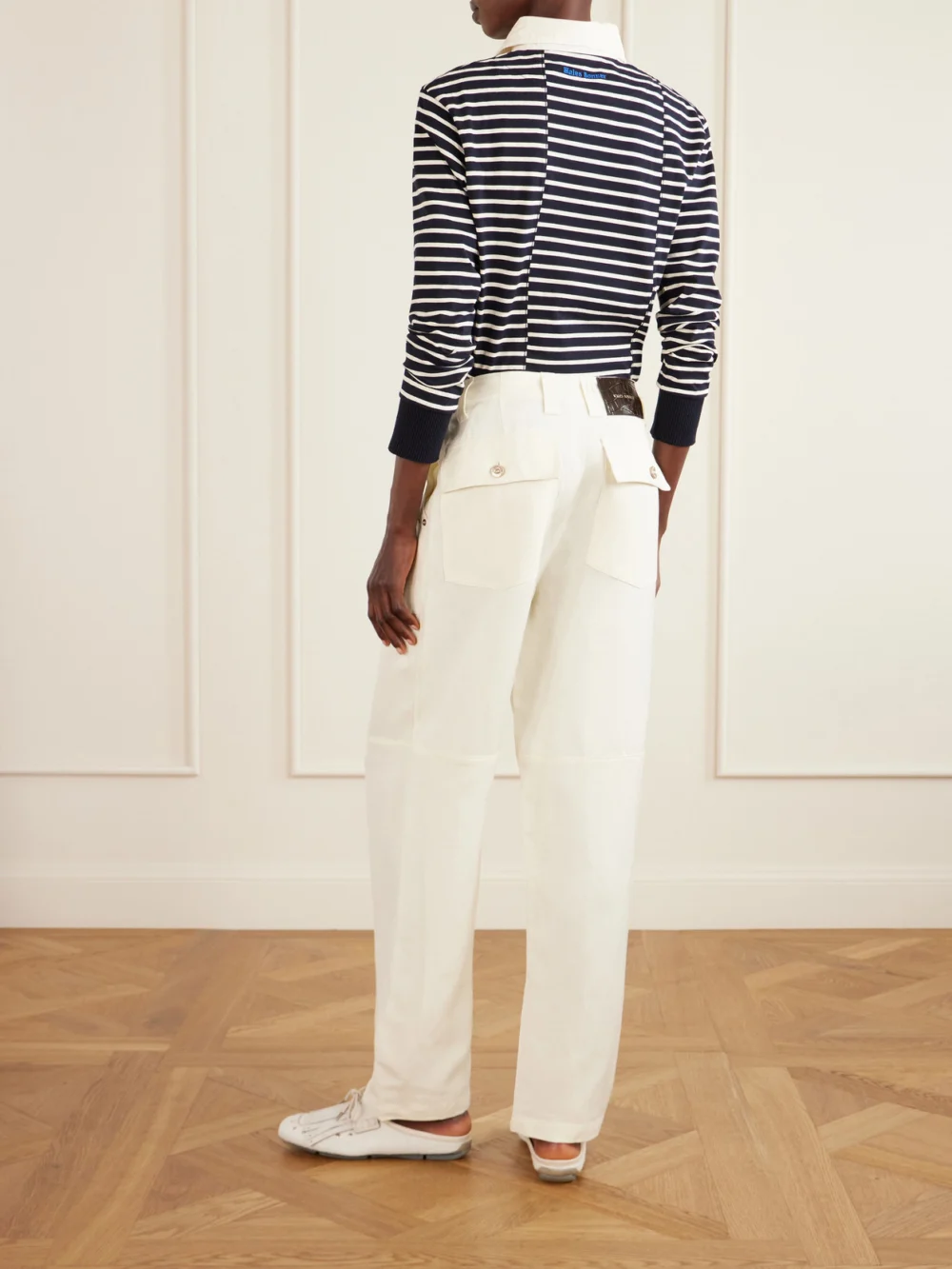 Back view of the Wales Bonner Hymn Paneled Linen-blend Twill Wide-leg Pants