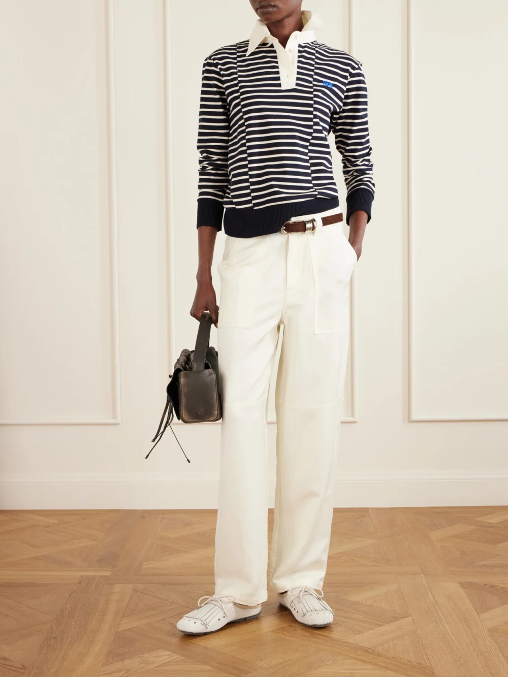 Wales Bonner Hymn Paneled Linen-blend Twill Wide-leg Pants, worn by a model