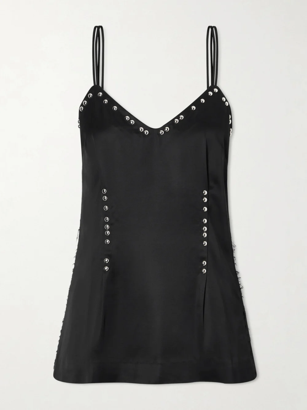 Wales Bonner Iris Studded Frayed Satin Camisole in black