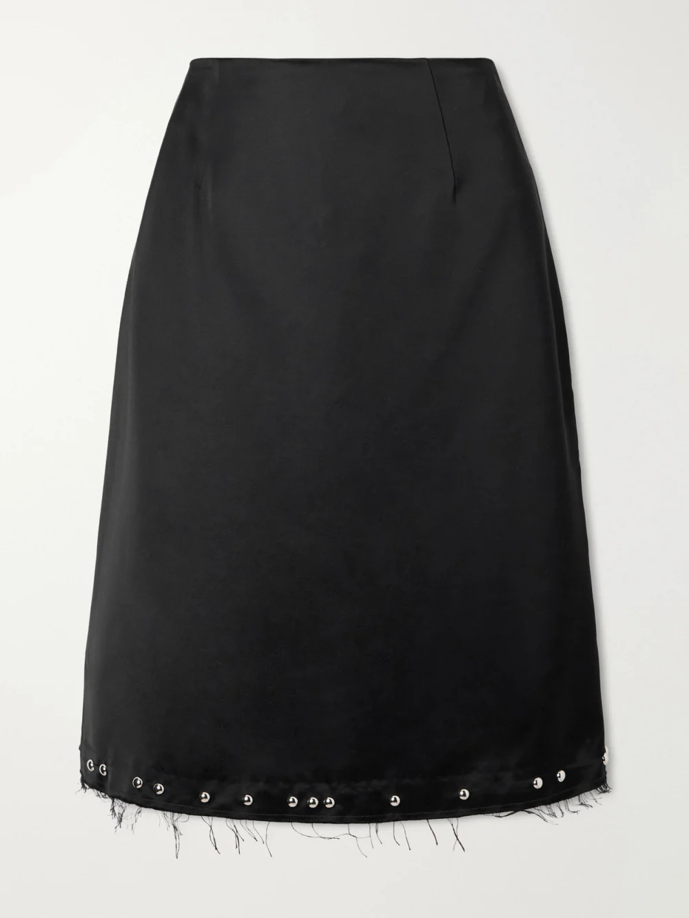 Wales Bonner Iris Studded Frayed Satin Skirt in black