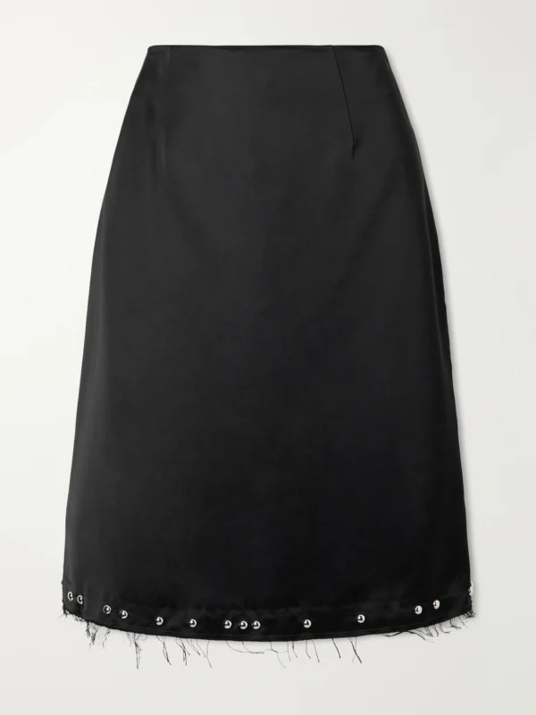 Wales Bonner Iris Studded Frayed Satin Skirt