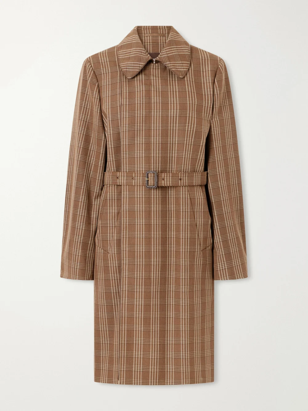 Wales Bonner Linear Belted Checked Wool-canvas Coat in brown