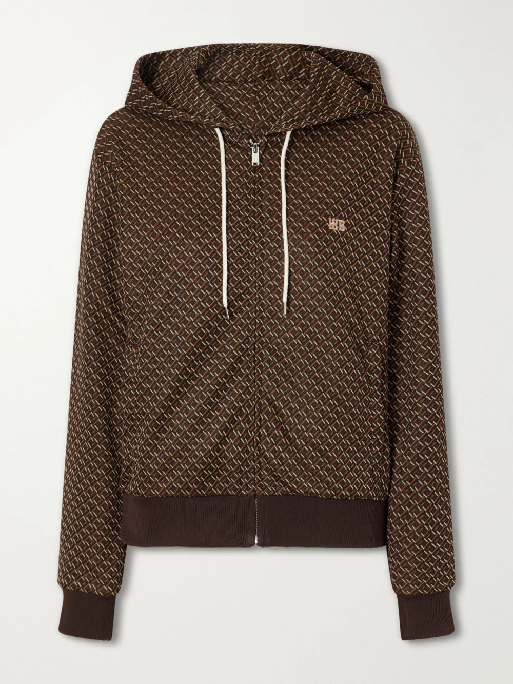 Wales Bonner Logo-embroidered Jacquard-knit Zip-up Hoodie in brown