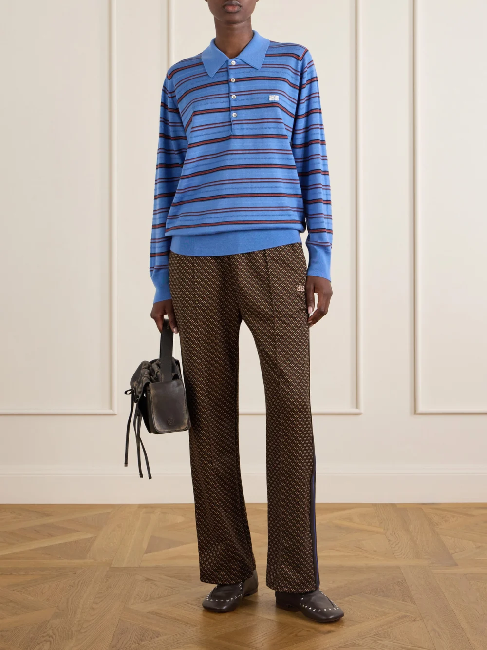 Wales Bonner Mudra Jacquard-woven Jersey Mid-rise Straight-leg Track Pants, worn by a model