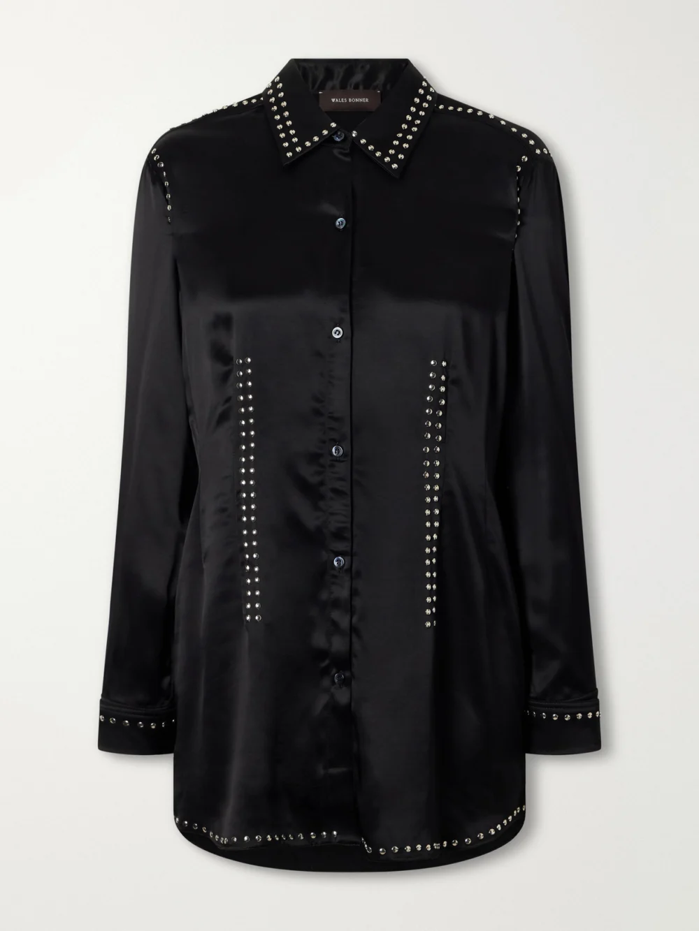 Wales Bonner Mystic Studded Satin Shirt in black