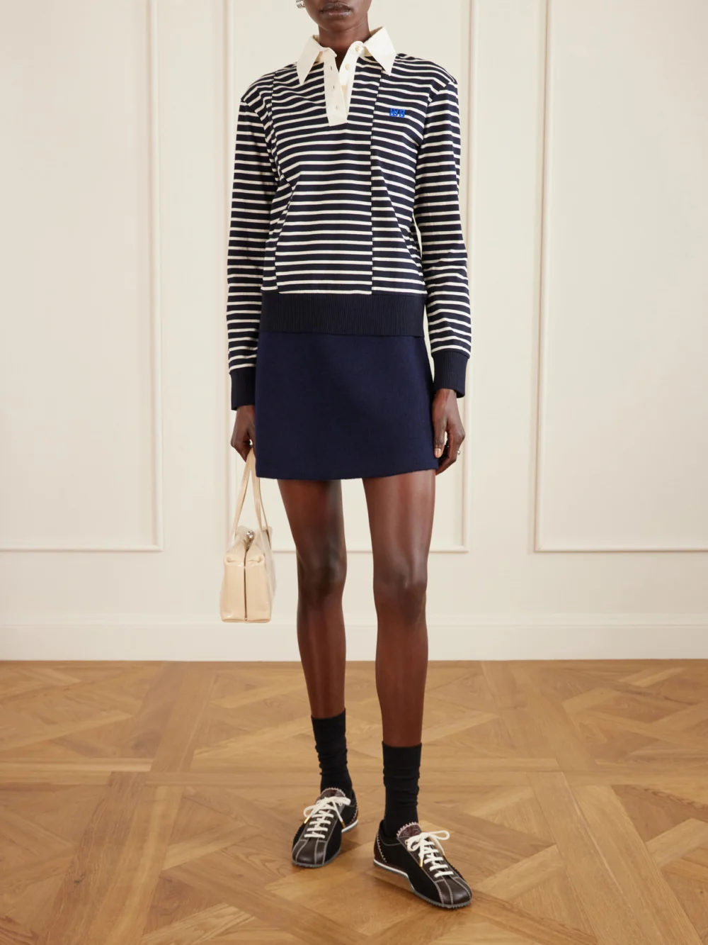 Wales Bonner Paris Suede-trimmed Leather and Canvas Sneakers, styled view