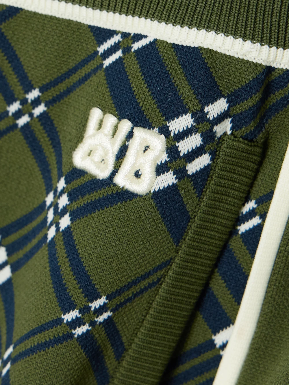 Close-up detail of the Wales Bonner Power Embroidered Jacquard-knit Shorts