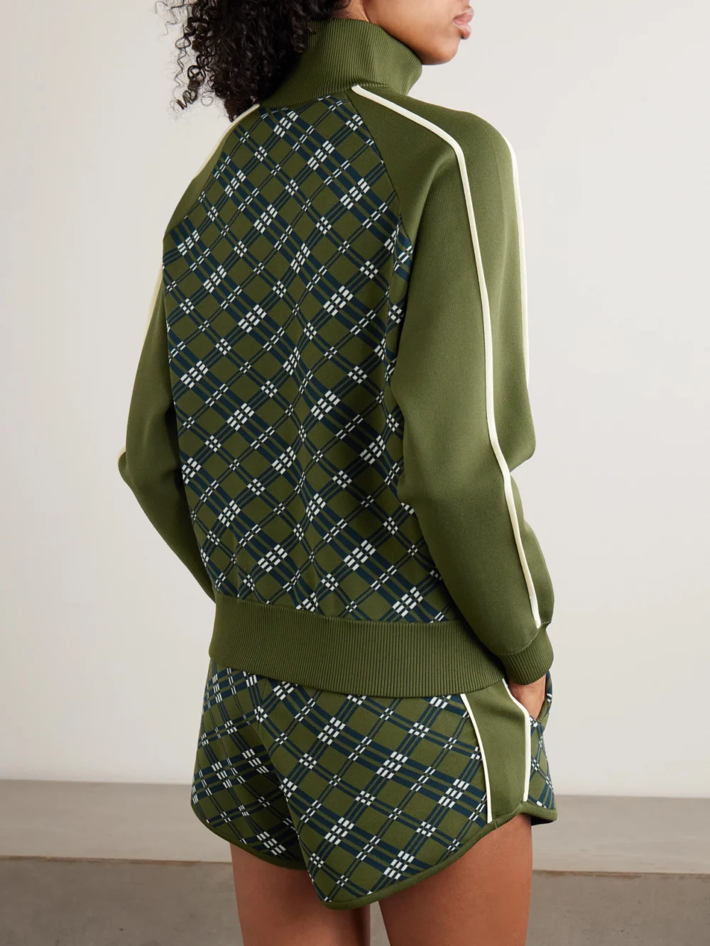 Back view of the Wales Bonner Power Embroidered Stripes Jacquard-knit Track Jacket
