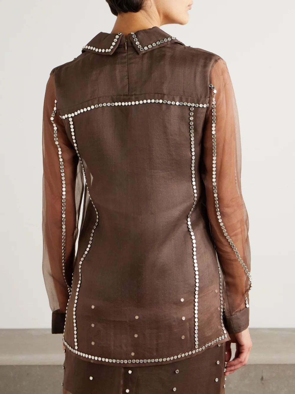 Back view of the Wales Bonner Presence Studded Organza Blouse