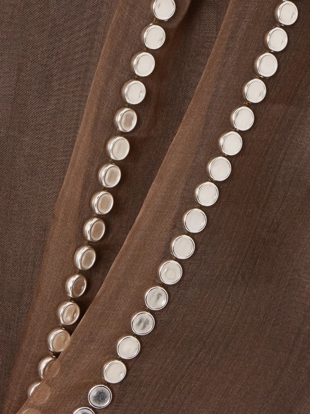 Close-up detail of the Wales Bonner Presence Studded Organza Blouse