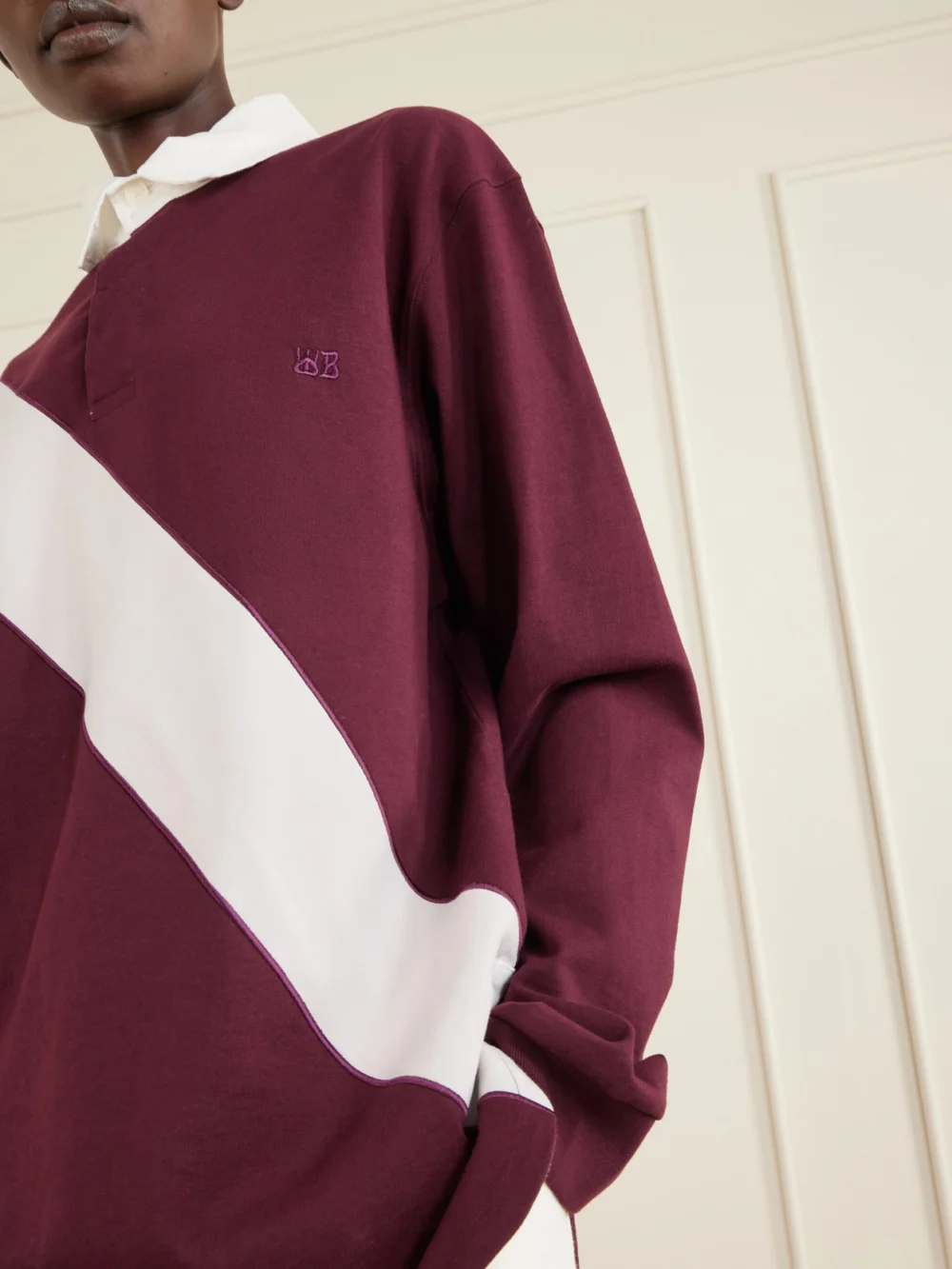 Close-up detail of the Wales Bonner Prism Cotton-jersey Polo Shirt