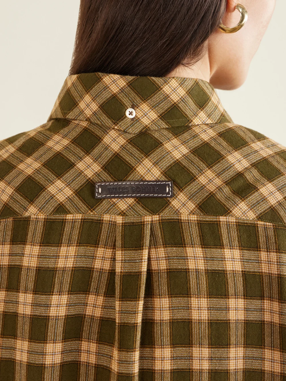 Close-up detail of the Wales Bonner Ritual Checked Flannel Shirt