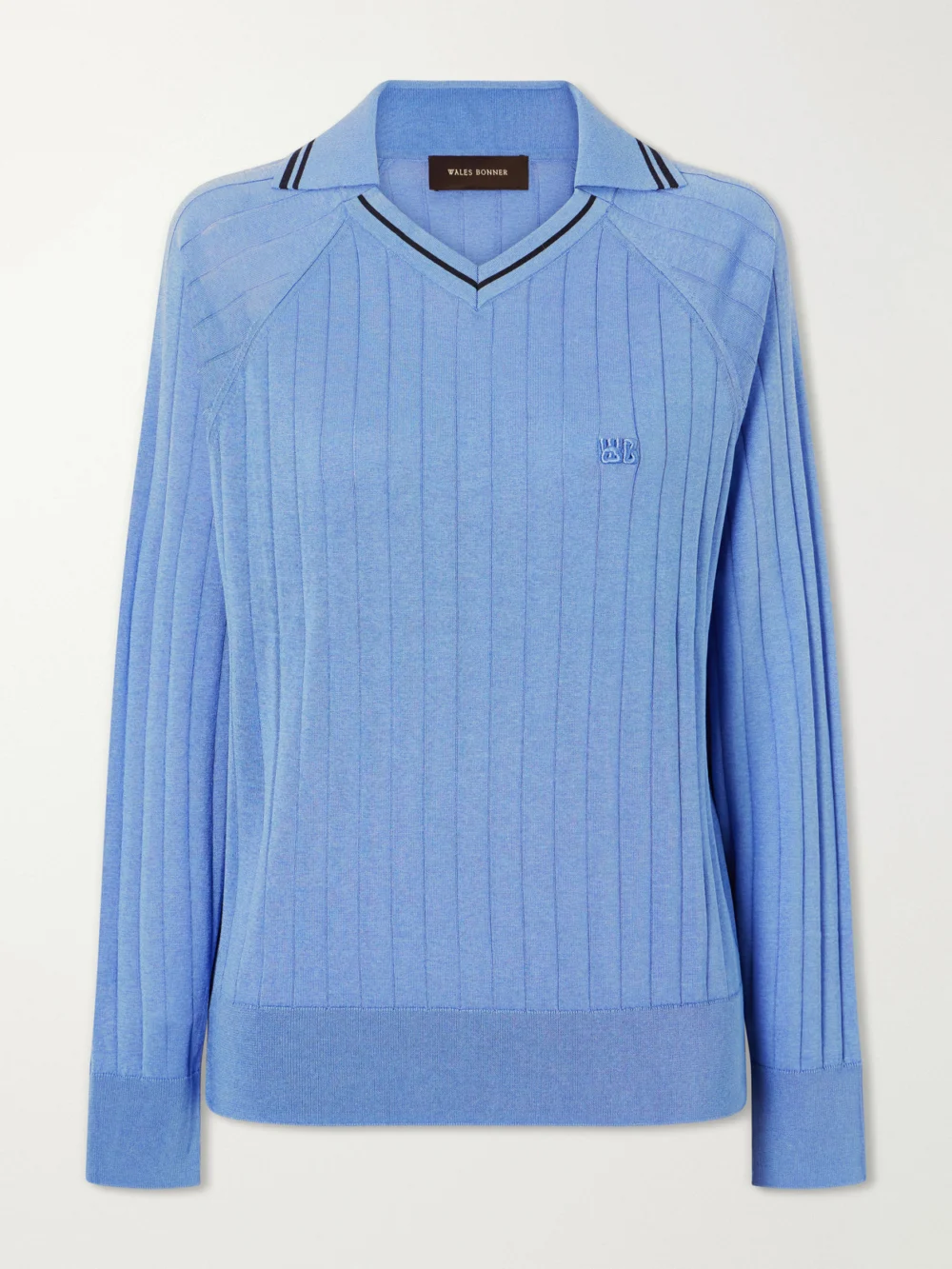 Wales Bonner Roots Logo-embroidered Striped Polo Shirt in blue