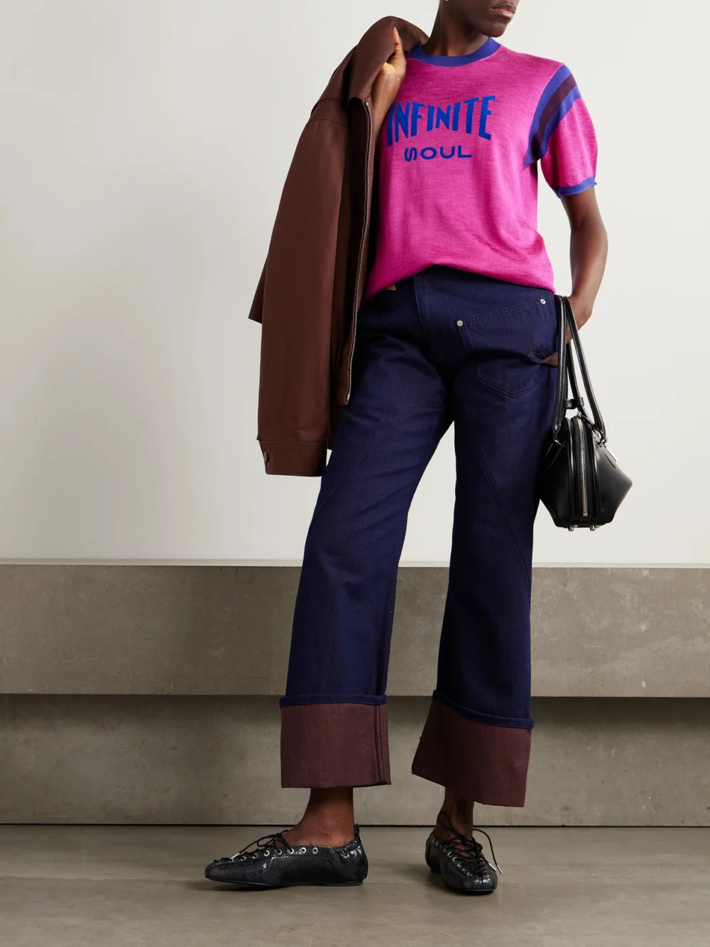 Wales Bonner Soul Flocked Cotton-blend T-shirt, worn by a model