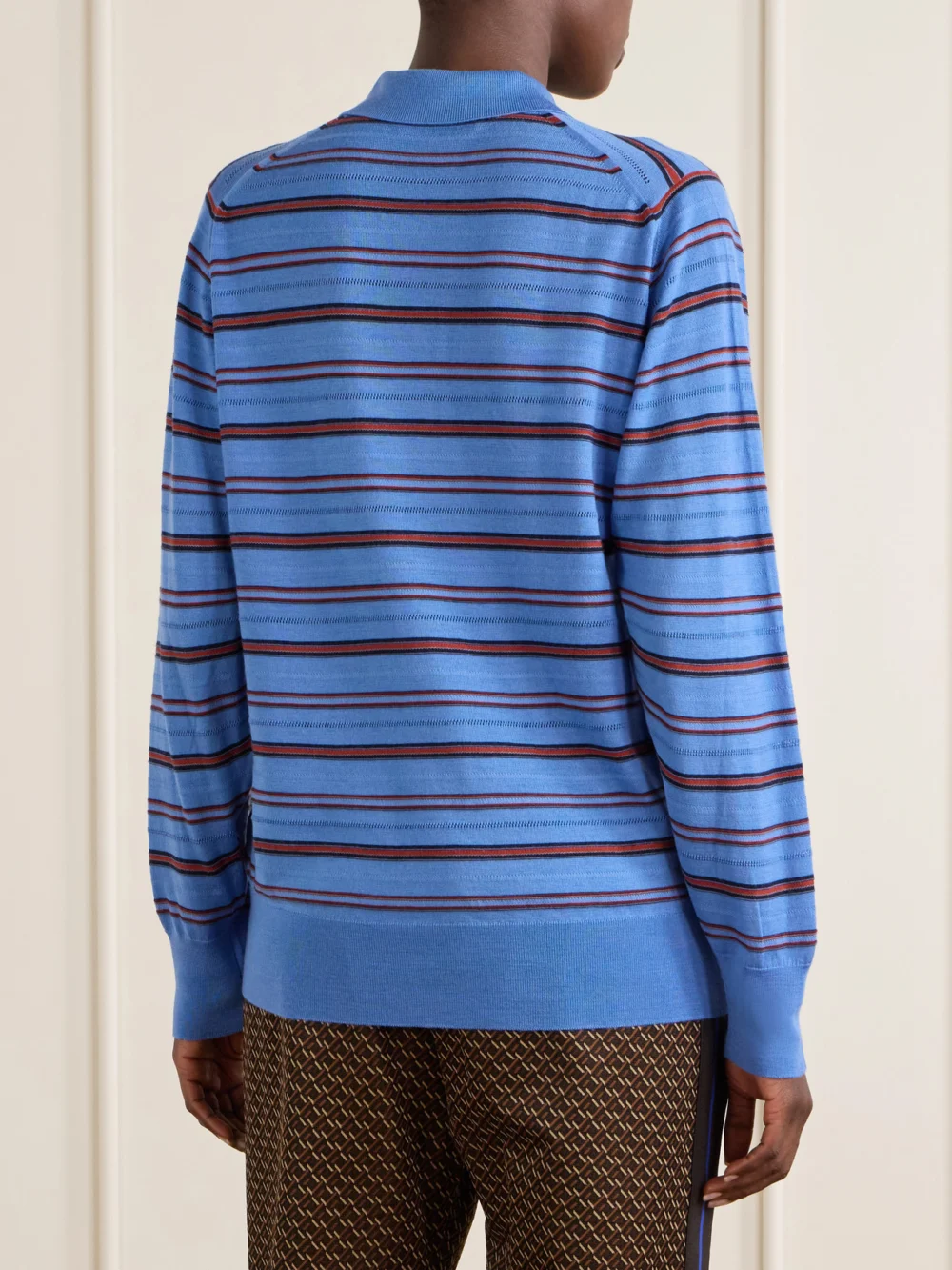 Back view of the Wales Bonner Striped Wool and Cotton Polo Shirt