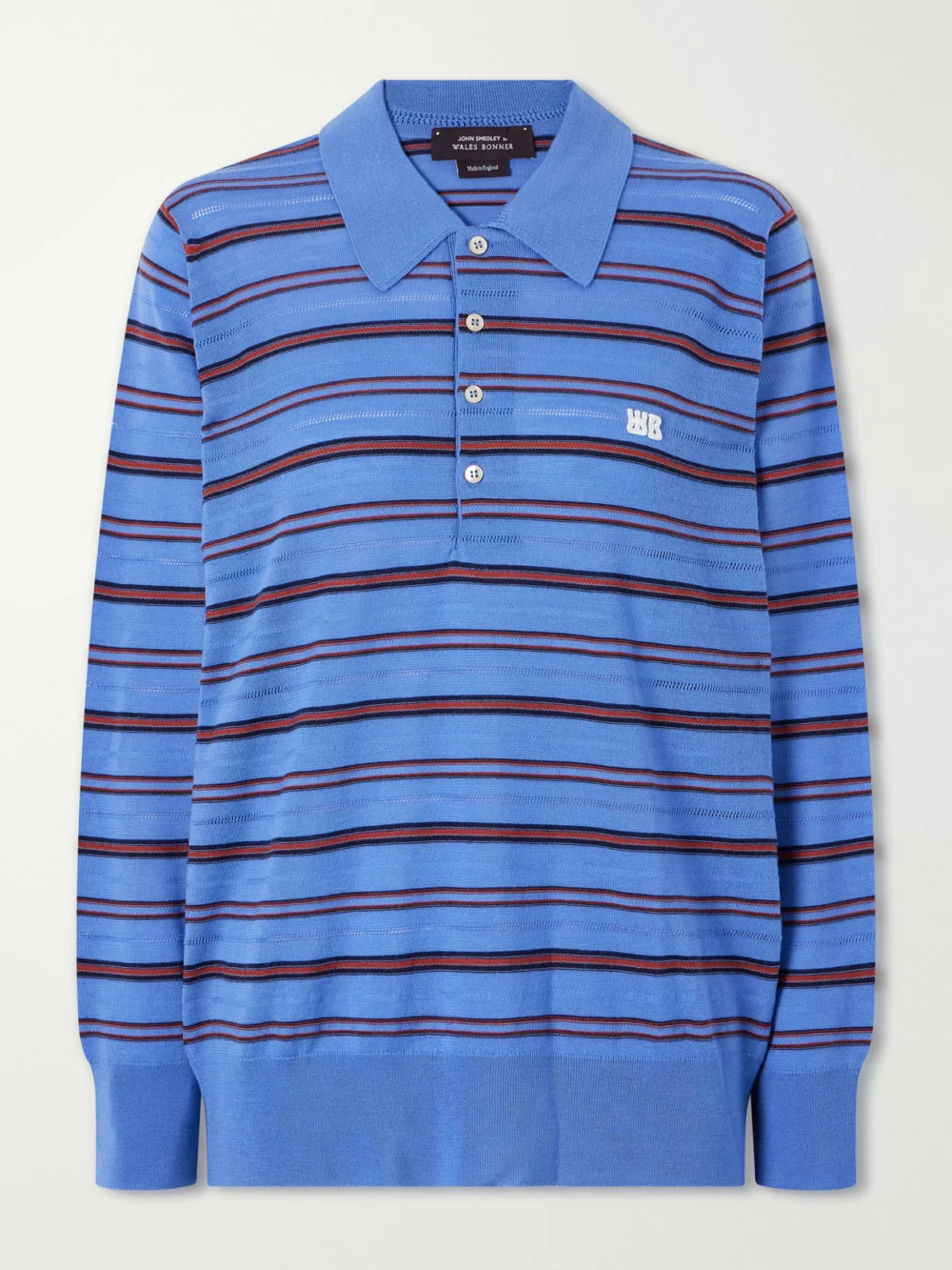 Wales Bonner Striped Wool and Cotton Polo Shirt in cobalt blue