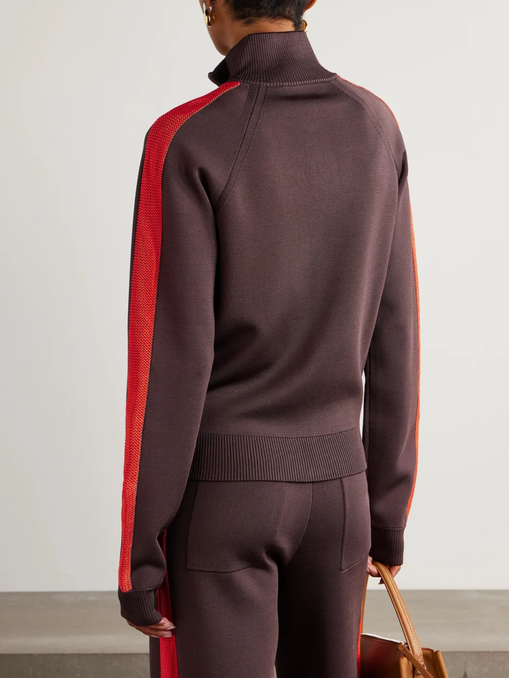 Back view of the Wales Bonner Tide Striped Knitted Track Jacket