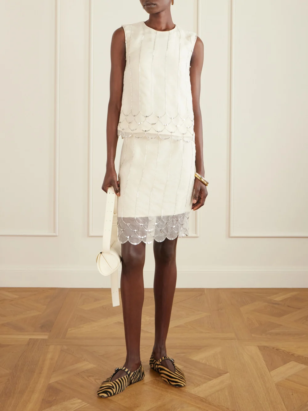 Wales Bonner Triumph Embellished Silk-organza Skirt, worn by a model