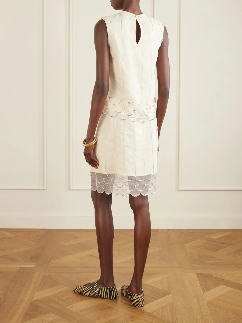 Back view of the Wales Bonner Triumph Embellished Silk-organza Top