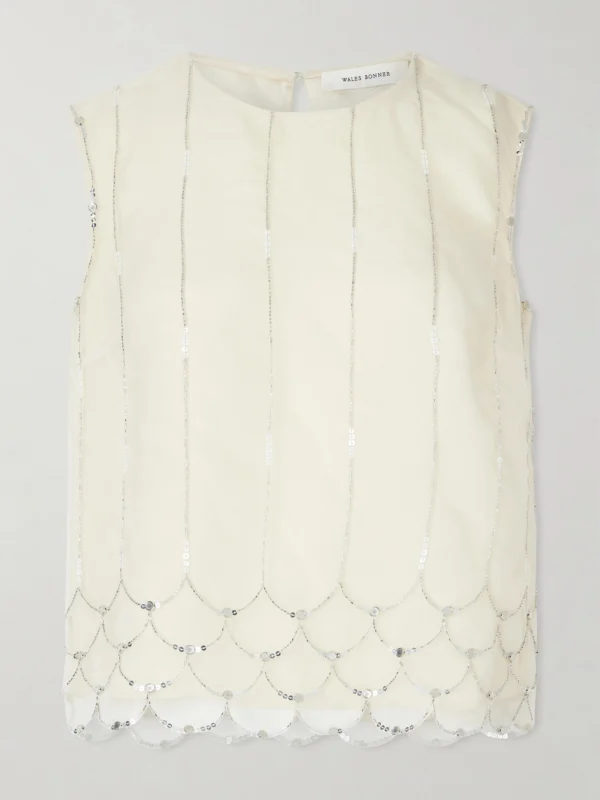 Wales Bonner Triumph Embellished Silk-organza Top