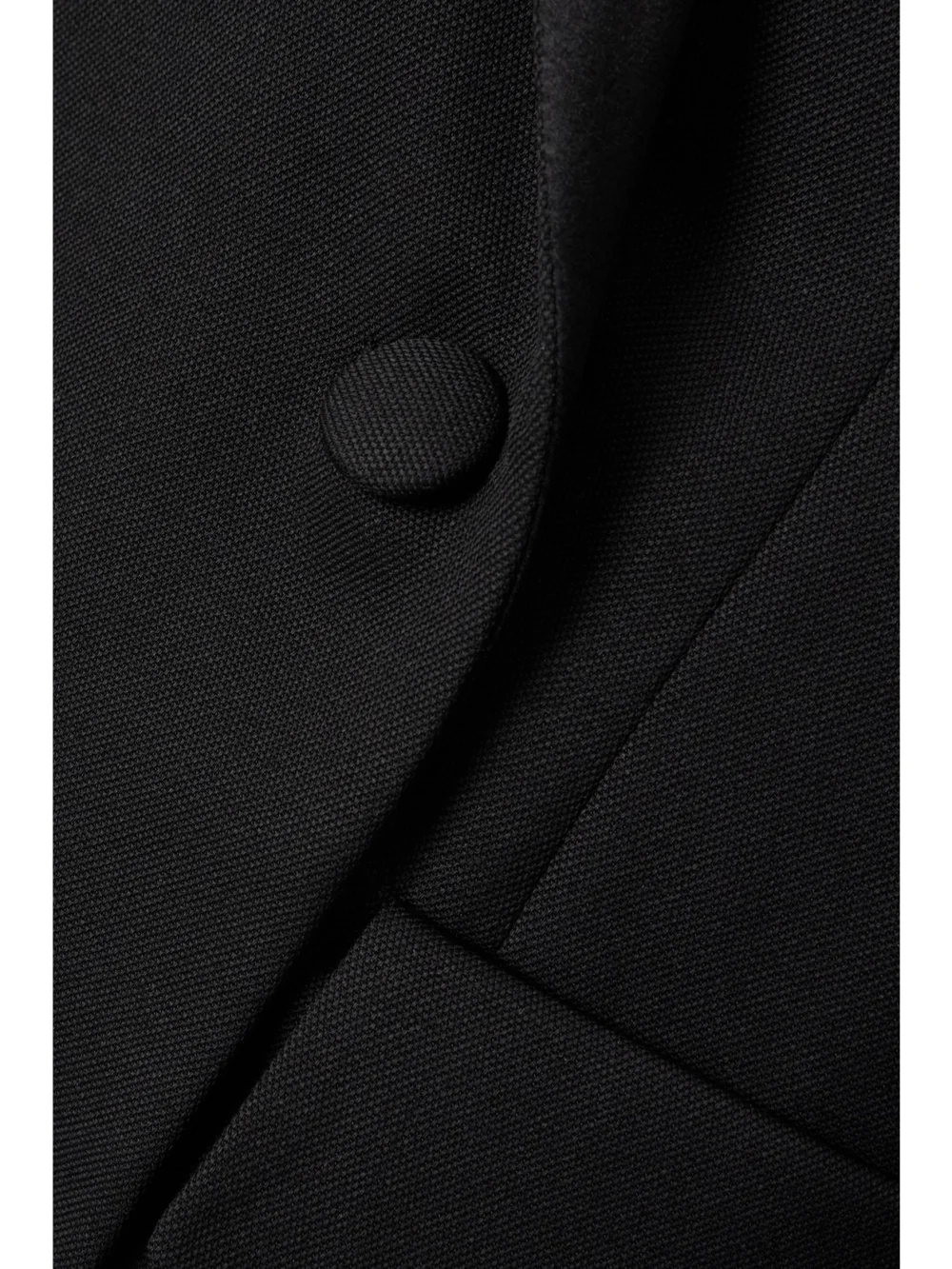 Close-up detail of the WARDROBE.NYC Double-breasted Silk-satin Trimmed Wool Coat