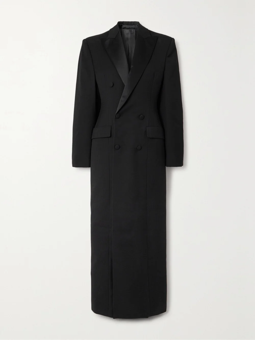 WARDROBE.NYC Double-breasted Silk-satin Trimmed Wool Coat in black