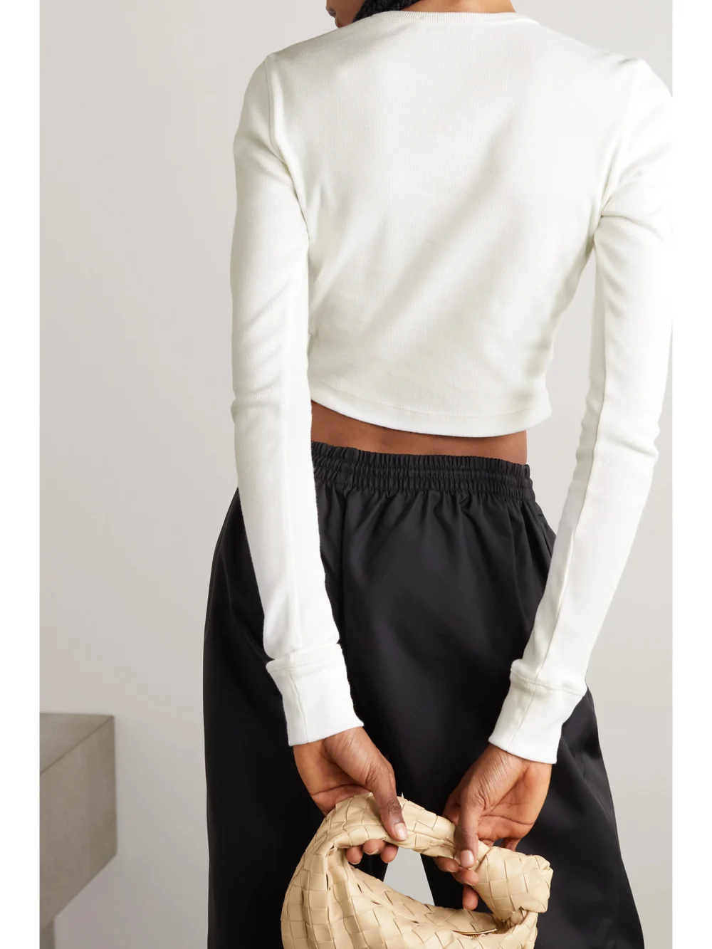 Back view of the WARDROBE.NYC + Hailey Bieber Cropped Cotton-blend Top