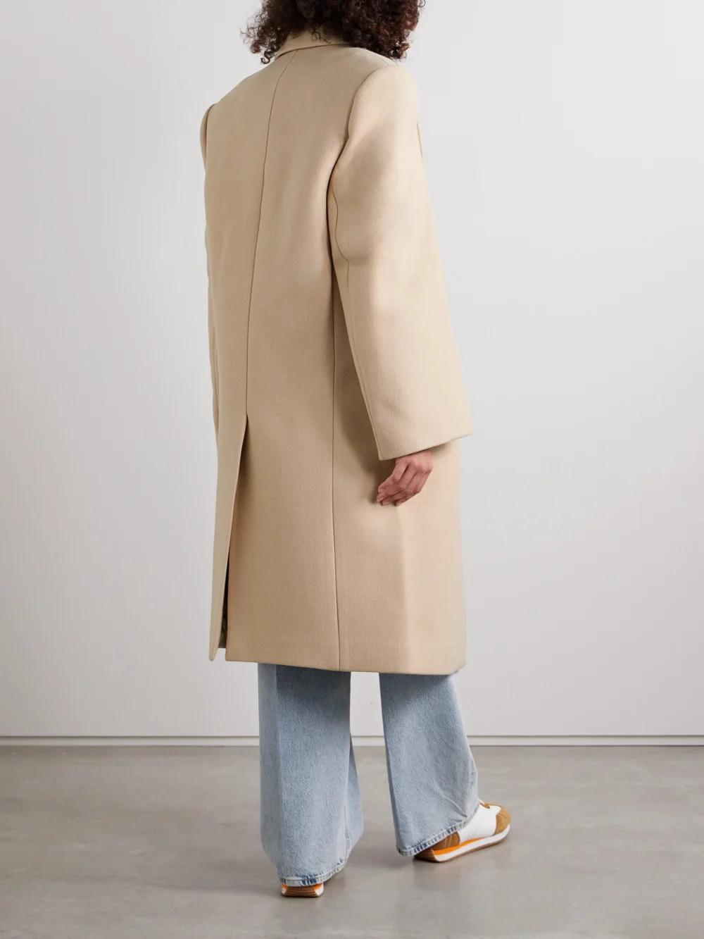 Back view of the WARDROBE.NYC + Hailey Bieber Double-breasted Wool Coat