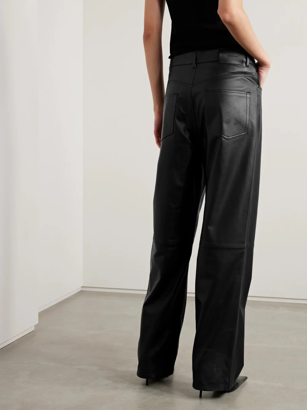 Back view of the WARDROBE.NYC Leather Wide-leg Pants