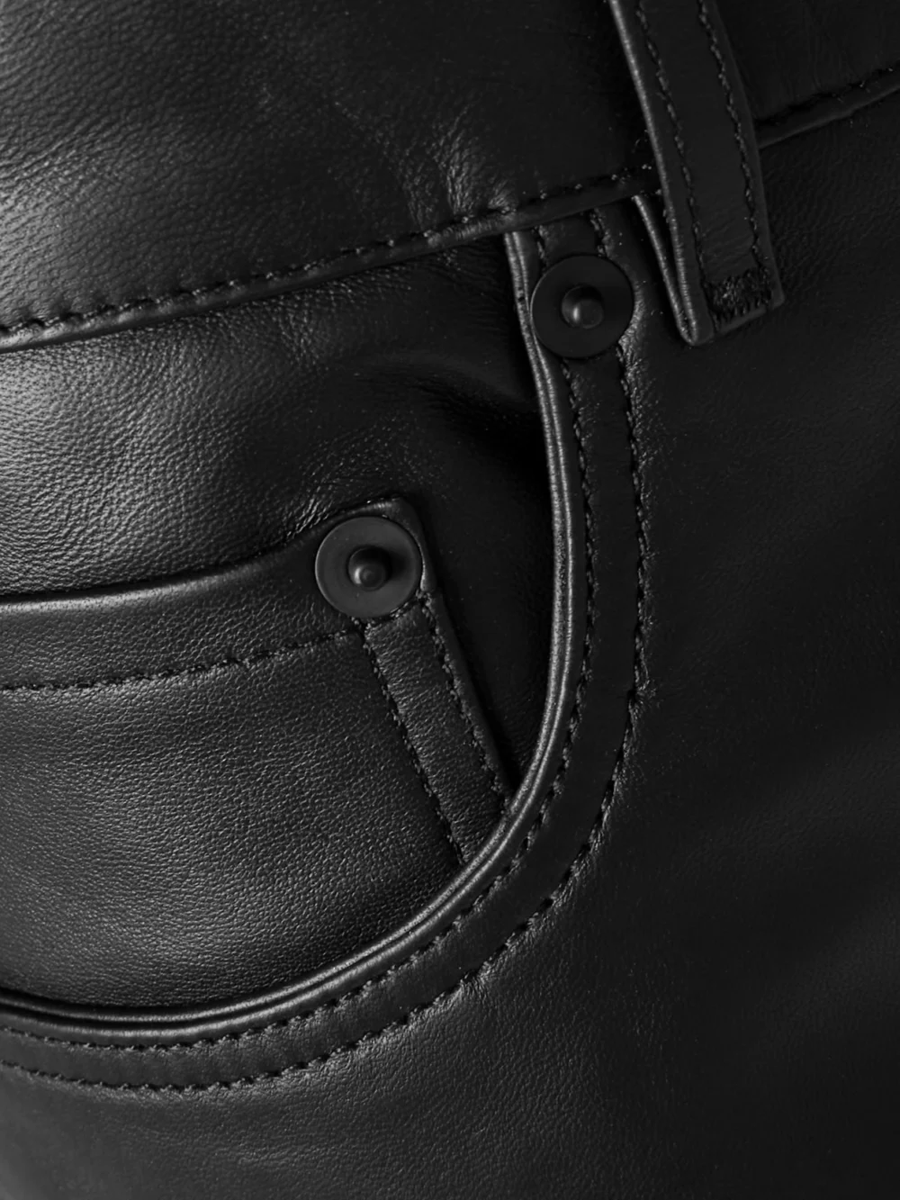 Close-up detail of the WARDROBE.NYC Leather Wide-leg Pants
