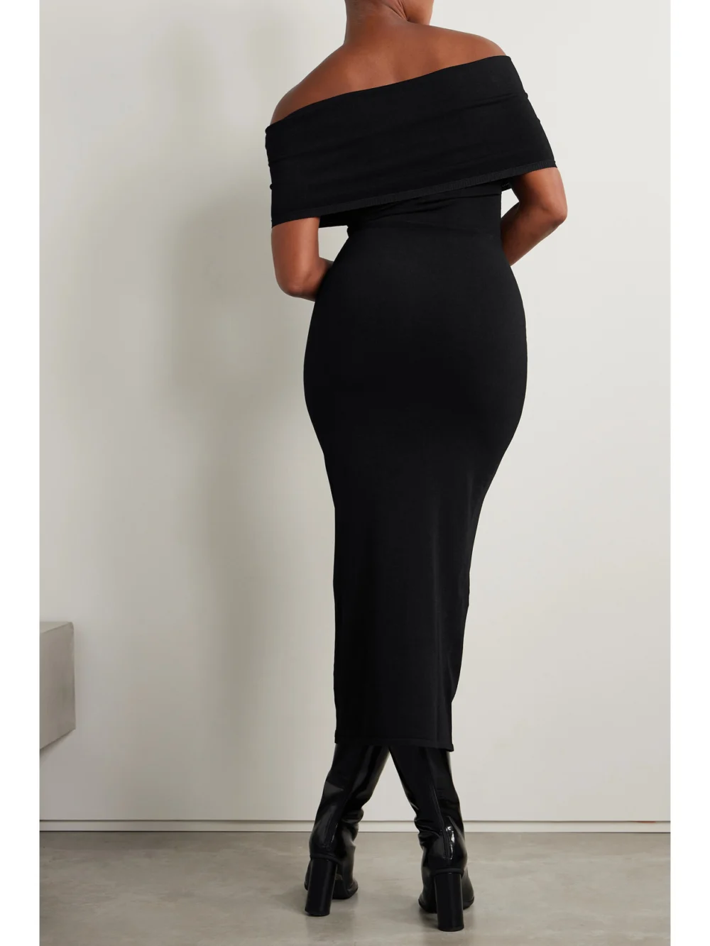 Back view of the WARDROBE.NYC Off-the-shoulder Stretch-jersey Midi Dress