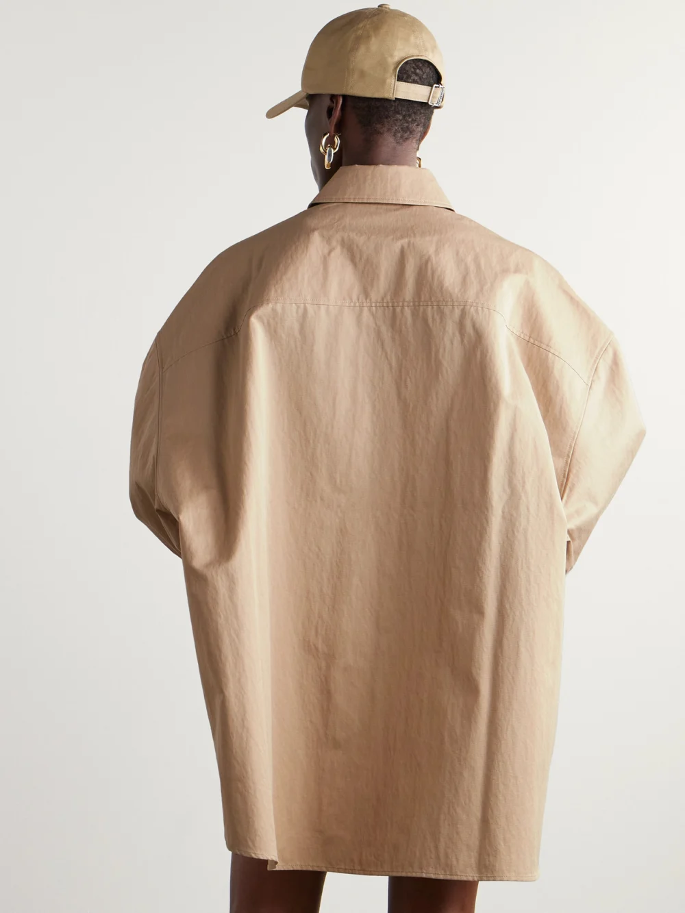 Back view of the WARDROBE.NYC Oversized Cotton-blend Drill Mini Shirt Dress