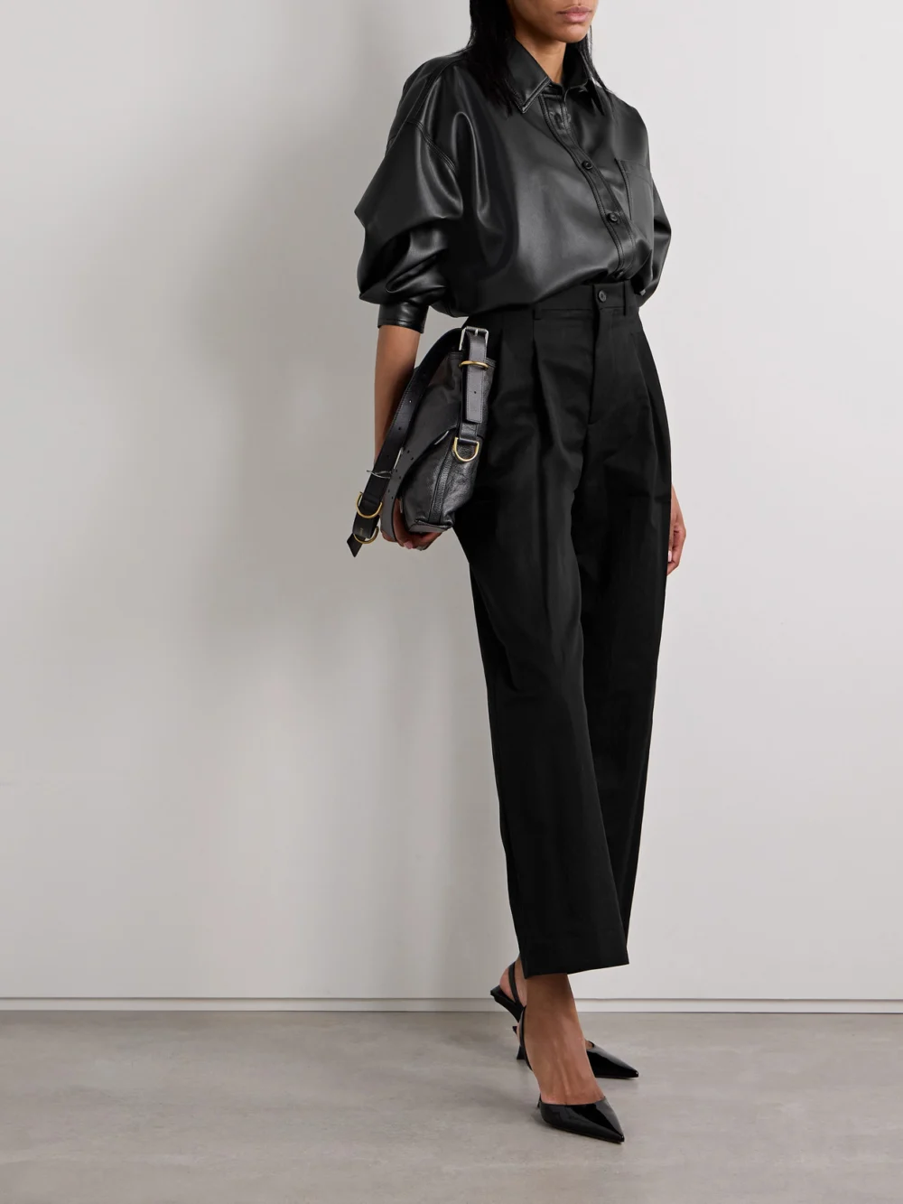 WARDROBE.NYC Pleated Cotton-blend Twill Wide-leg Pants, worn by a model