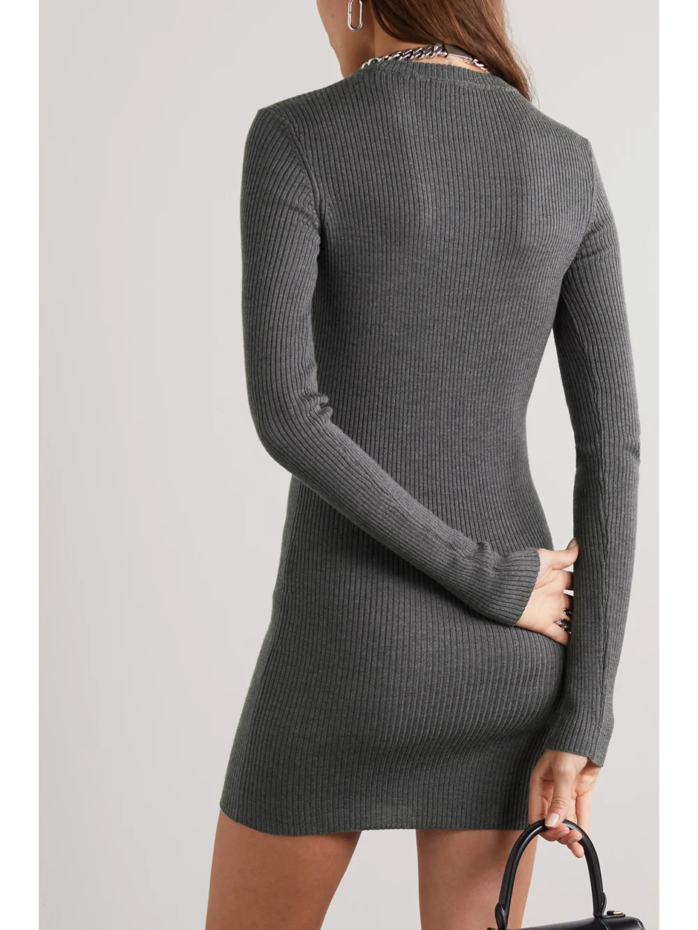 Back view of the WARDROBE.NYC Ribbed Merino Wool Mini Dress