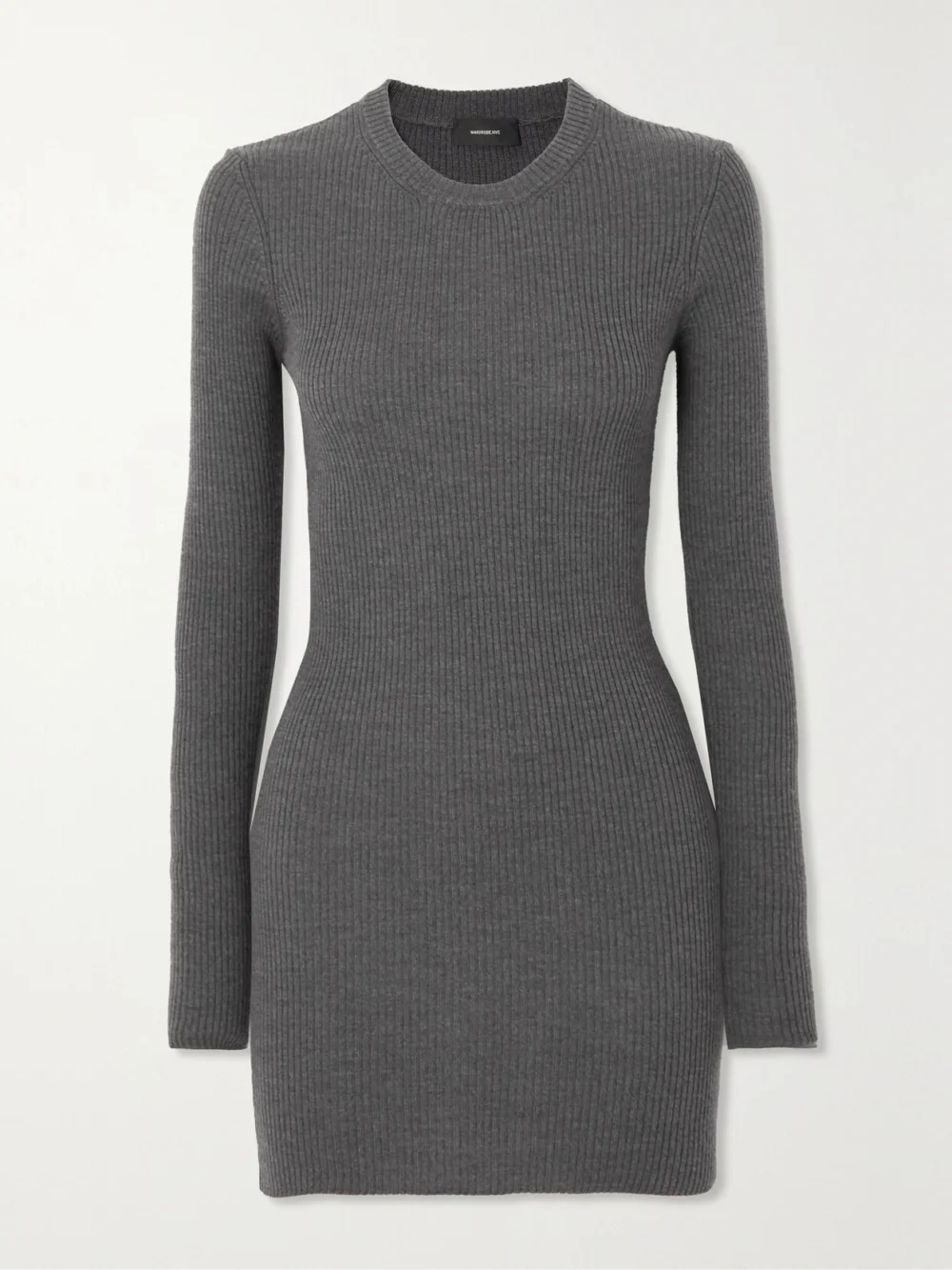 WARDROBE.NYC Ribbed Merino Wool Mini Dress in gray