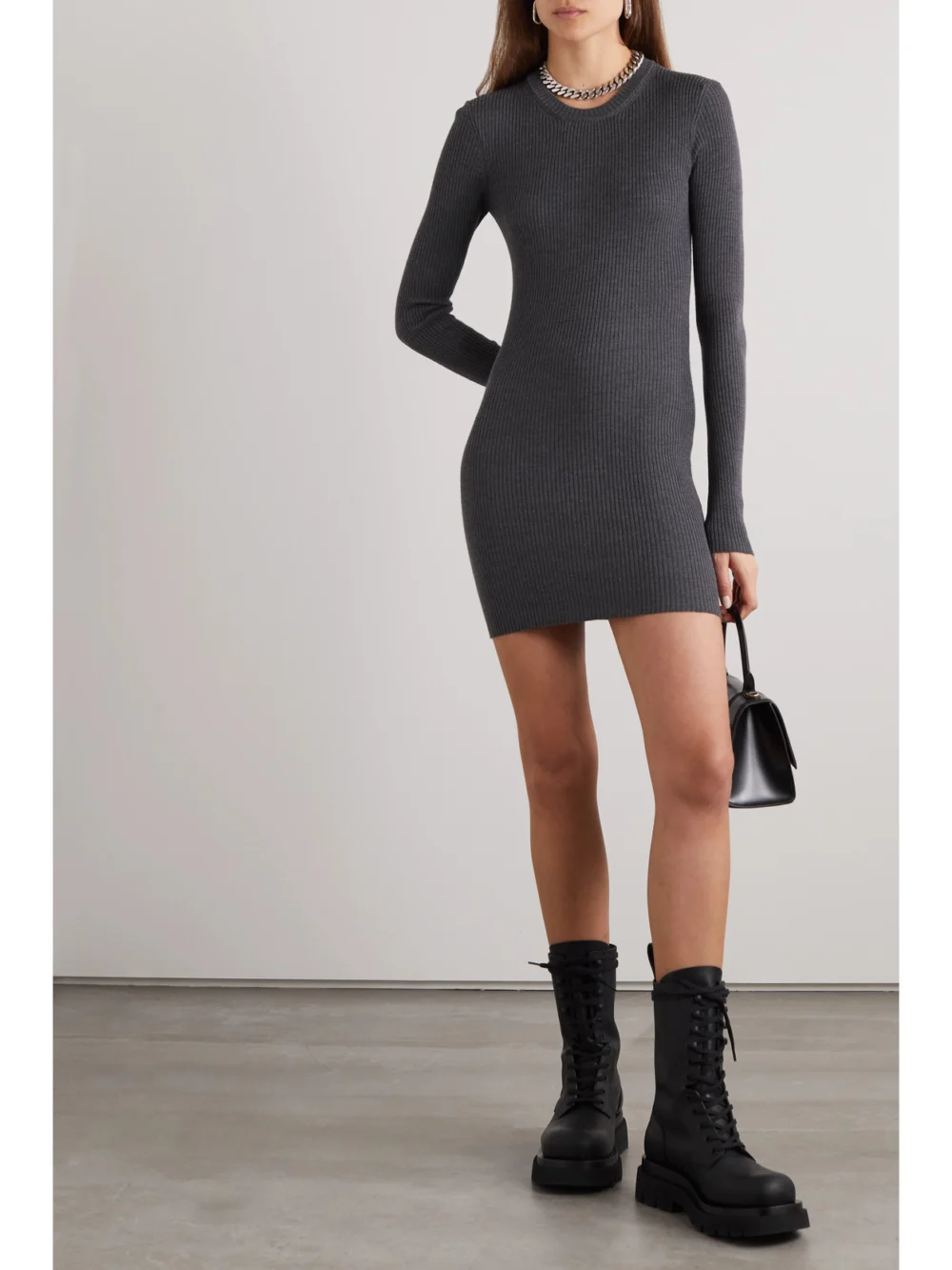 WARDROBE.NYC Ribbed Merino Wool Mini Dress, worn by a model