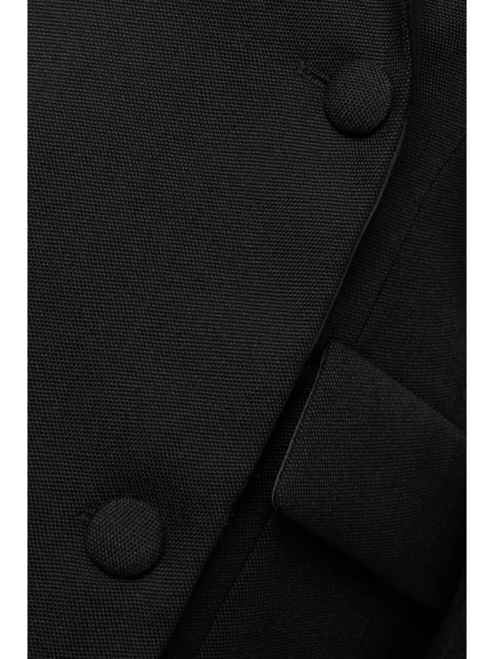 Close-up detail of the WARDROBE.NYC Silk-satin Trimmed Double-breasted Grain De Poudre Wool Mini Dress