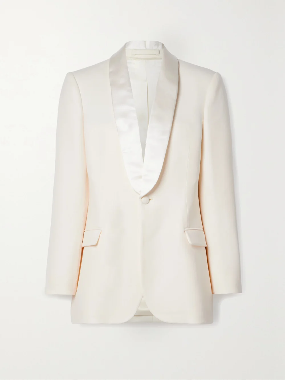 WARDROBE.NYC Silk-satin Trimmed Grain De Poudre Wool Blazer in off-white