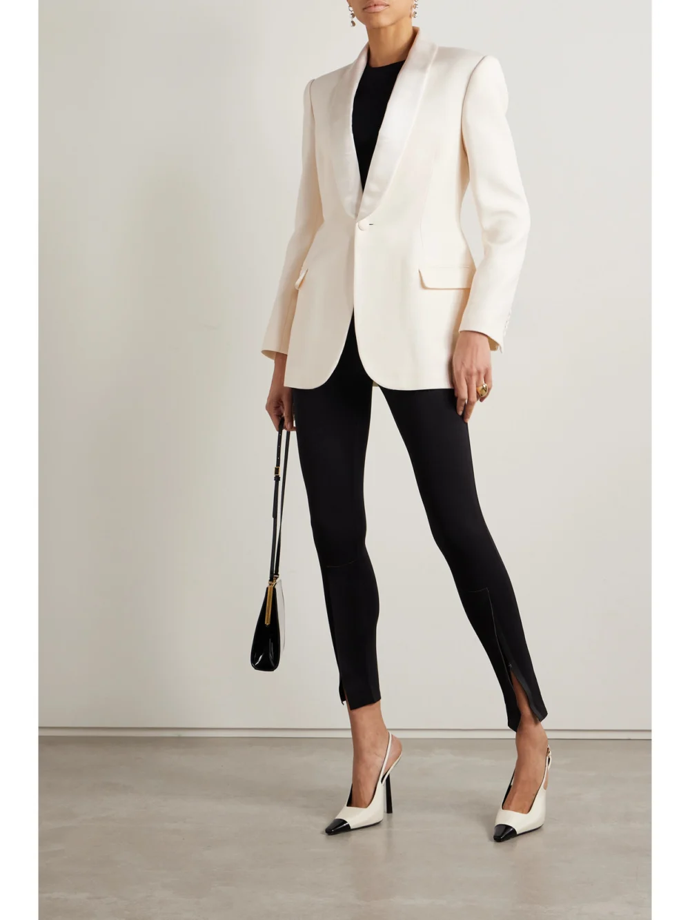 WARDROBE.NYC Silk-satin Trimmed Grain De Poudre Wool Blazer, worn by a model