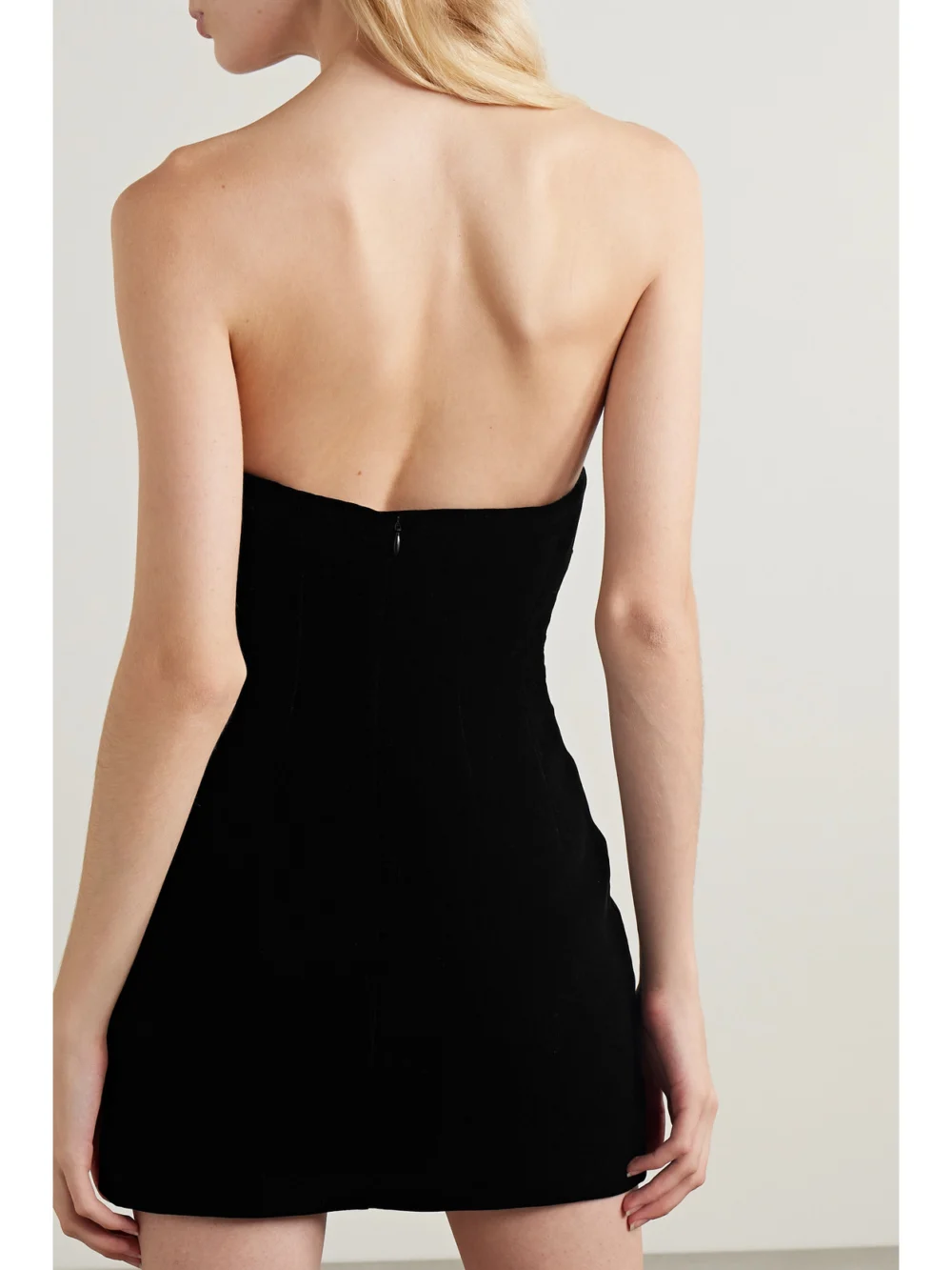 Back view of the WARDROBE.NYC Strapless Velvet Mini Dress