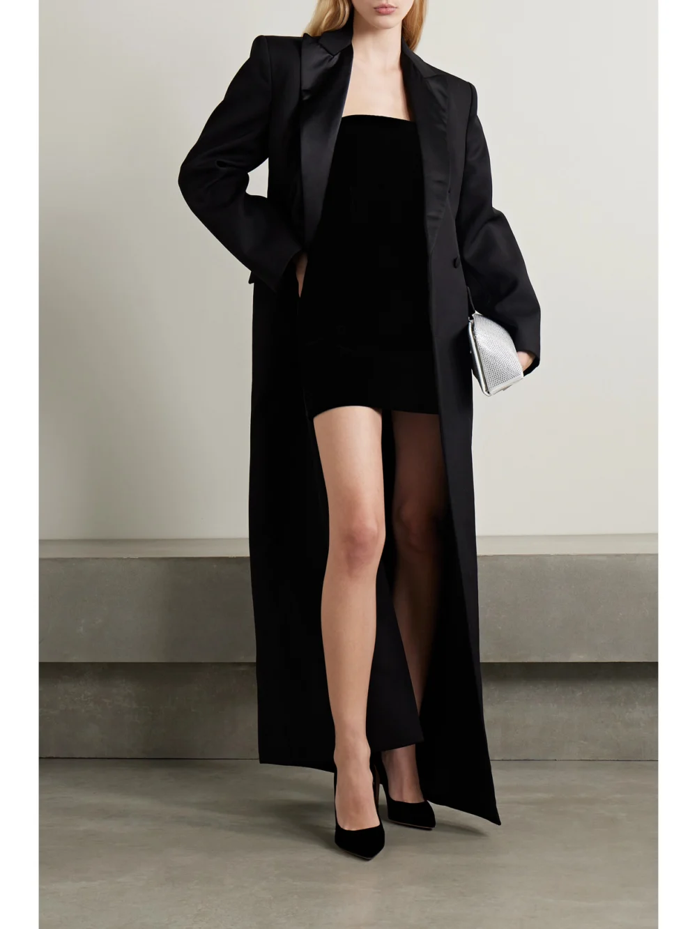WARDROBE.NYC Strapless Velvet Mini Dress, worn by a model