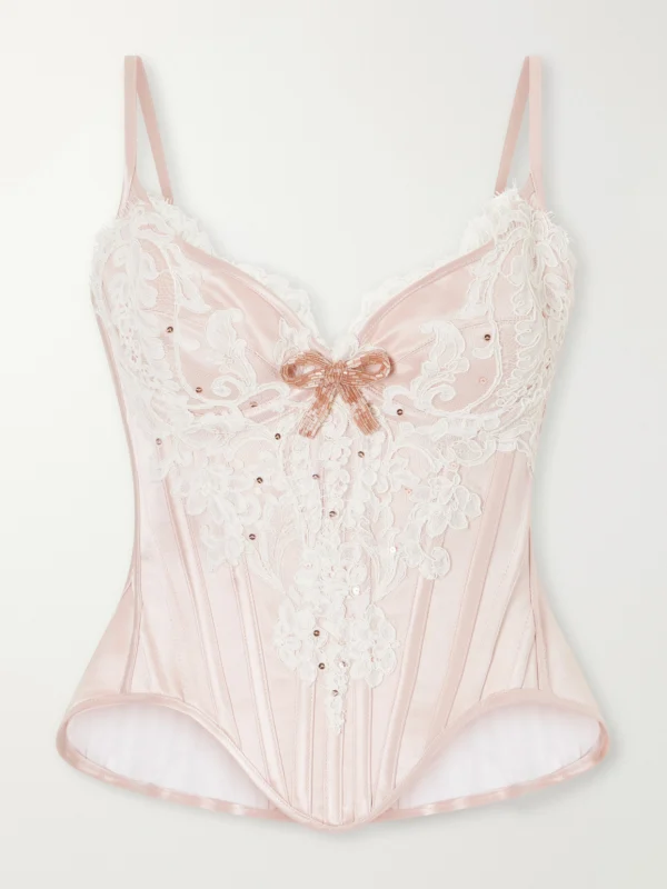 Wiederhoeft Embellished Lace-trimmed Silk-satin Bustier Top