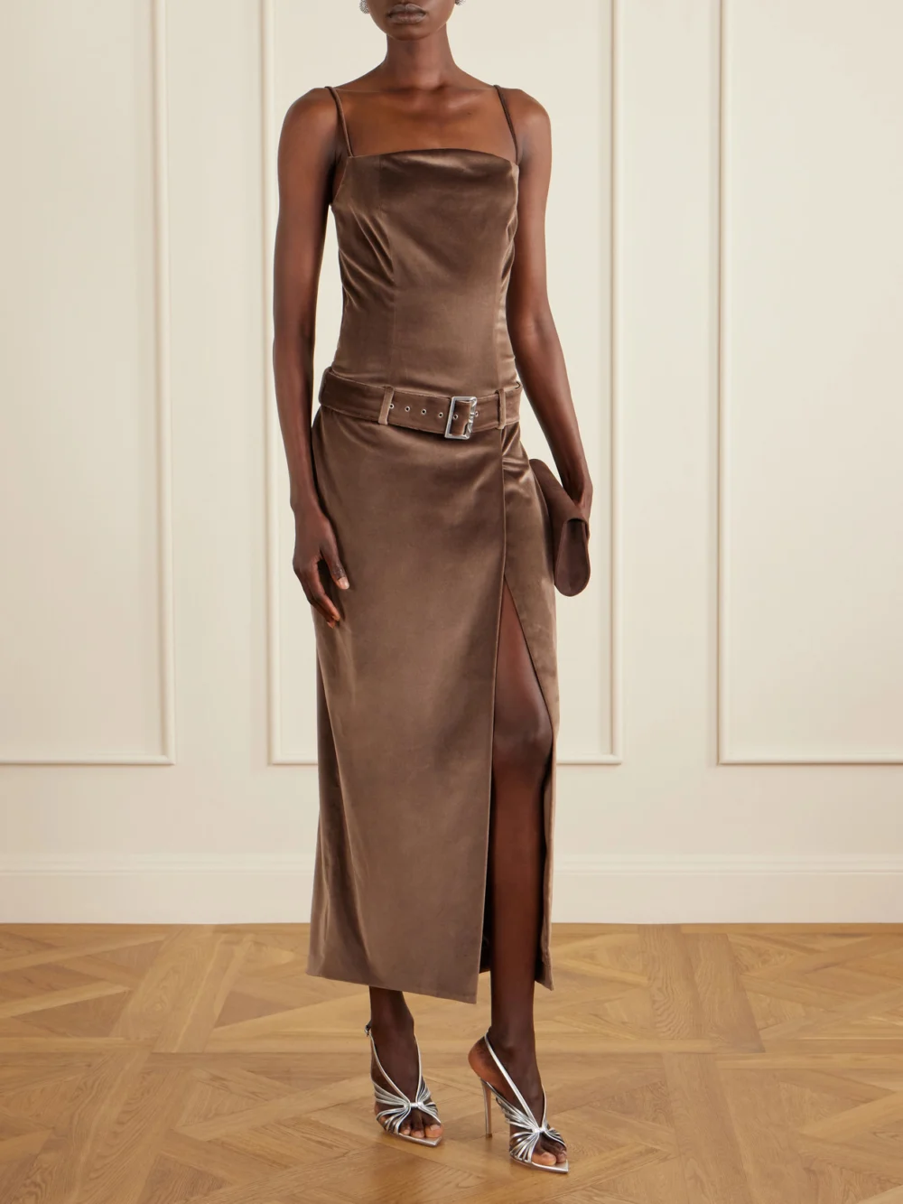 Wiederhoeft Julie Belted Cotton-blend Velvet Gown, worn by a model